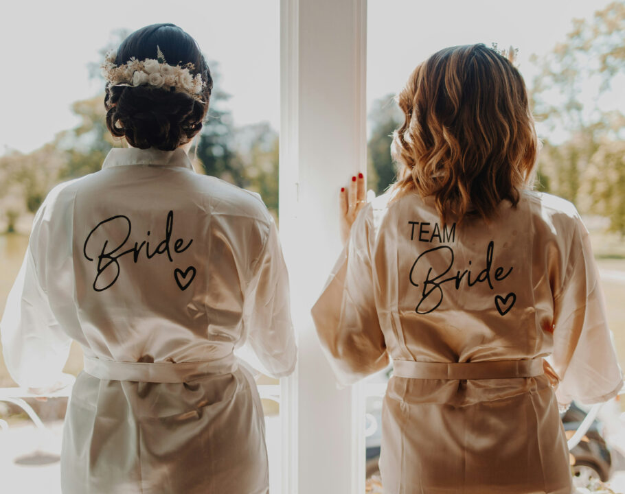 bride and bridesmaid hair