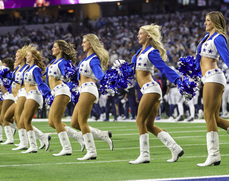 The Dallas Cowboys Cheerleaders perform during the Dallas Cowboys game