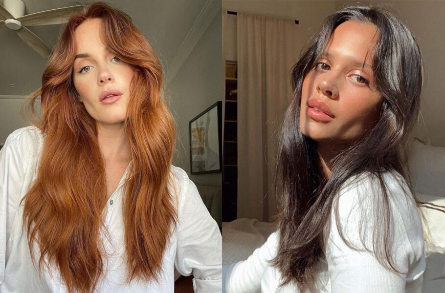 side by side images of women with ginger and brown hair colors